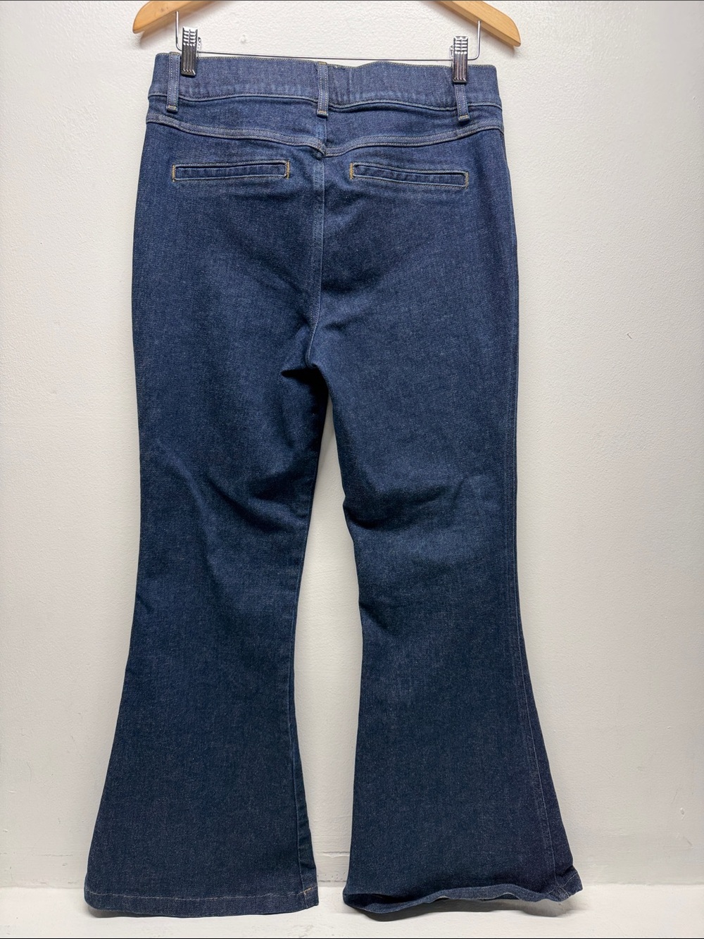 Spanx Jeans Pintuck Flare Seam Front Denim Pant Cotton High Rise Blue Size Large - Picture 6 of 10